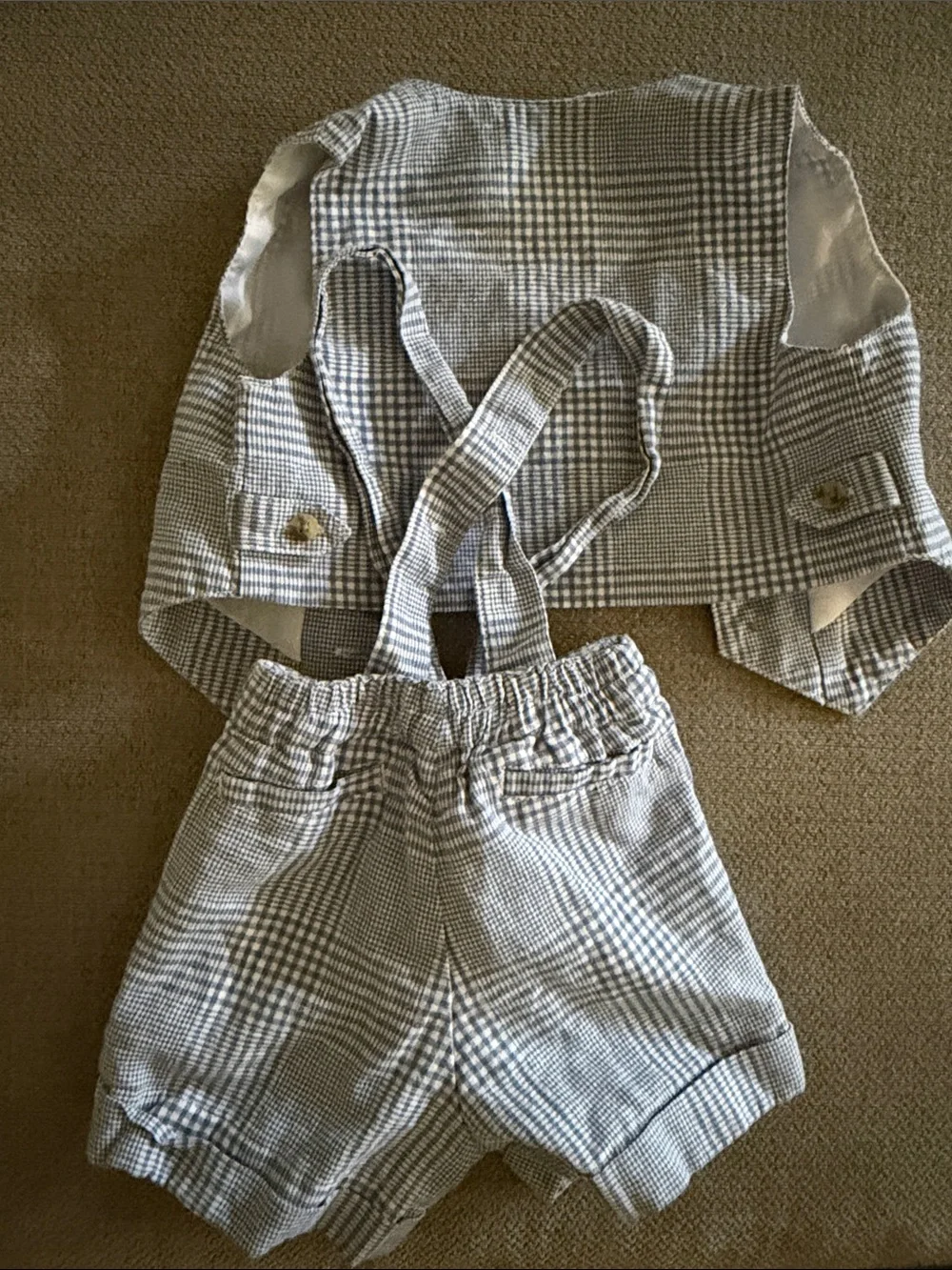 Light Blue Plaid Kids Vest & Shorts Set